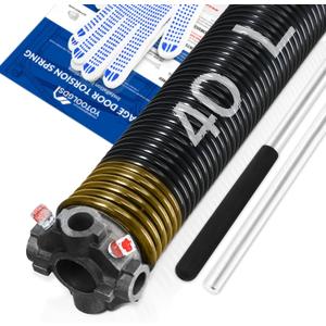 Left Hand WindBlack Cone2" Garage Door Torsion Spring with Non-Slip Winding Bars & Gloves, High Precision Electrophoresis Black Coated, for Replacement, MIN 16,000 Cycles (0.250x2''x40'')