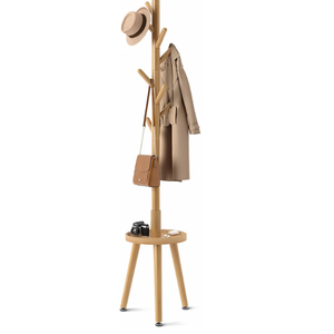 GREENSTELL Coat Rack with 8 Hooks, Wooden Coat Rack Freestanding with Shelf, Coat Tree with 4 Height Options 50.5"72.6", Coat Hanger Stand for Bags, Clothes, Umbrellas, Hats, in Home, Natural