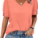 OFEEFAN Womens Tops Short Sleeve Shirts Buttons V Neck Spring Fashion Summer Outfits Plus Size Blouses Dressy Casual, Size Large