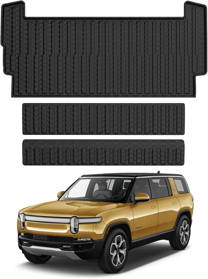 Mixsuper Cargo Liner for 2022-2025 Rivian R1S Cargo Mat Backrest Mat for R1S All Weather Trunk Mat Backrest Mat TPE for R1S Accessories Includes 3PCS Set