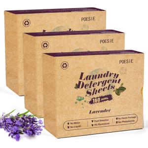 Poesie Laundry Detergent Sheets Lavender Scent 3 Pack 480 Sheets 240 Loads Laundry Strips No Plastic Jug Liquidless Travel Portable Laundry Detergent HE for Camping Dorm Life