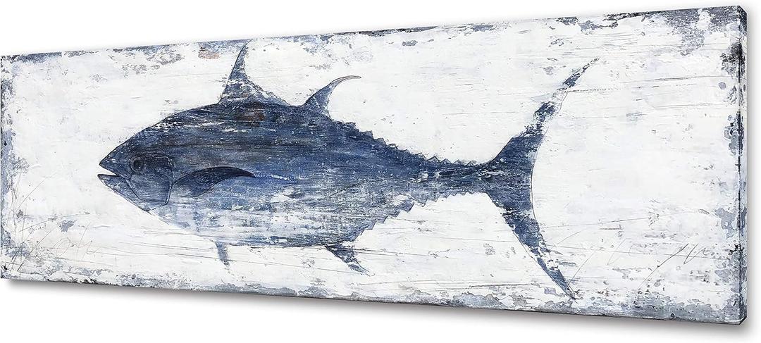 Yihui Arts Decor Abstract Fish Sealife Canvas Wall Art Prints Gallery Wrapped Ready to Hang for Coastal Bedroom Livingroom Office Wall Decoration, 48"L x 16"W