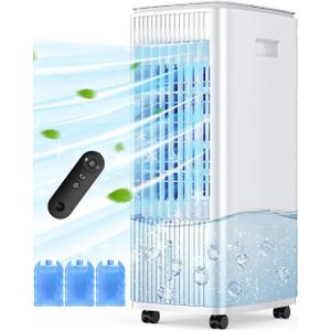 3-IN-1 Windowless Air Conditioner w/Double Tanks, Smart Timer, 3 Ice Packs, 60W Evaporative Air Cooler, 70 Oscillation, 3-Speed 25-INCH Swamp Cooler Air Conditioner Portable for Room