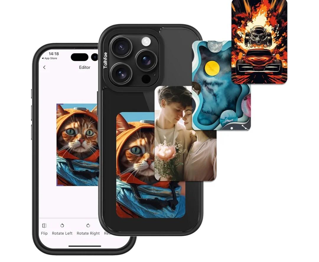 Upgraded Smart Ink Case for iPhone 16 Pro - 4.1" HD 4-Color E Ink Screen, NFC Custom Digital Picture Transfer, DIY Digital Photos, Durable Anti-Drop Cover, Compatible with iPhone – Black