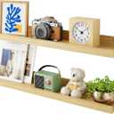 24 Inch Bamboo Floating Shelves - Picture Ledge Shelf with Lip Set of 2, Hanging Bamboo Wall Shelf for Storage, Natural Wood Floating Shelves for Living Room, Bedroom, Kitchen