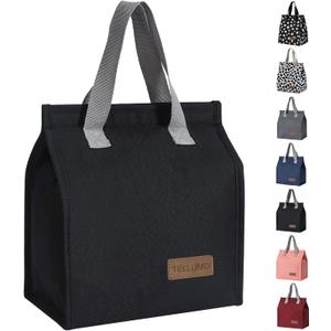 TELLUMO Lunch bag, Insulated Lunch Bag for Women Men Large Lunch Box Container Reusable Leakproof Tote for Office, Work, School, Beach or Travel (Black)