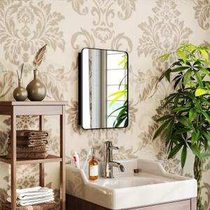 14 x 18 Inch Medicine Cabinet with Mirror, Bathroom Wall Storage Case, Recessed or Surface Mount Metal Vanity Mirror, Fully Assembled, Matte Black Finish