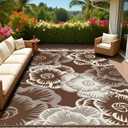 MontVoo Outdoor Rug-Waterproof Patio Rug Mat 5x8 Outdoor Carpet Mat Reversible Plastic Straw Outside Outdoor Rug for RV Camping Picnic Beach Balcony Backyard Pool Deck Farmhouse Floral Beige Brown