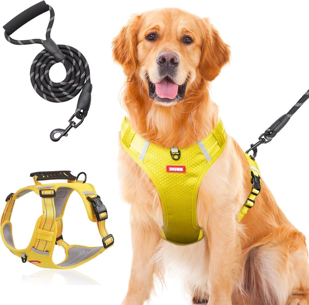 Wanheart Anti-Yank Dog Safety Vest with 2 Belt Buckles, Adjustable Soft Padding, Reflective Oxford Material, with Easy Control Handle (Yellow, L:Neck (18-25''), Chest (21-27''), 30-49lbs)