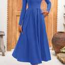 BTFBM Casual Long Sleeve Dresses Spring Dresses 2025 Wedding Guest Dress Midi Dress Flowy Bohemian Long Dress (Blue, S)