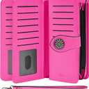 Travelambo Women's Wallet RFID Blocking Credit Card Holder Large Capacity Wristlet Leather Wallets Purse (Hot Pink)