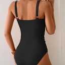 B2prity One Piece Swimsuit for Women Tummy Control Ruched Bathing Suit V Neck Push Up Swimwear (Black, M)