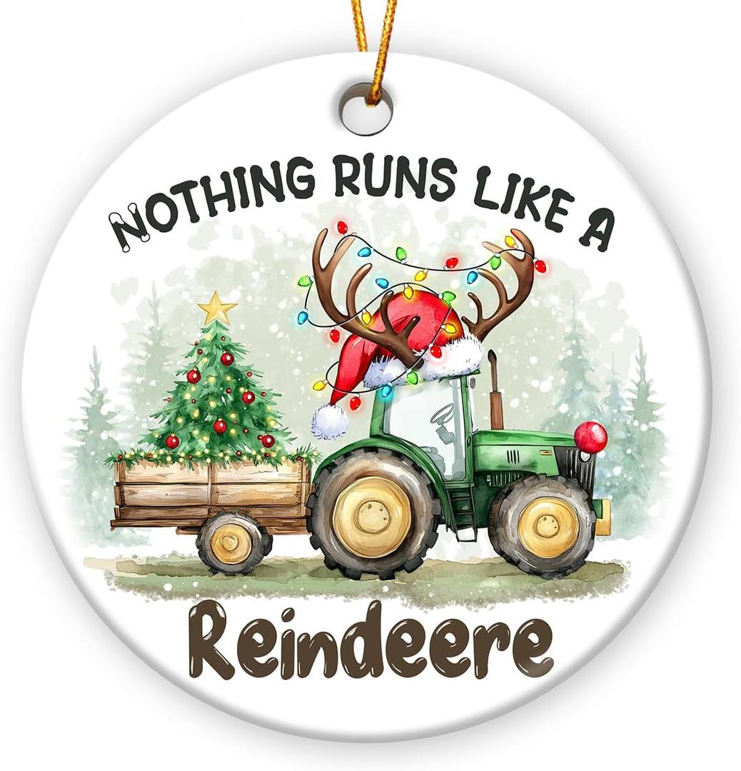 Tractor Christmas Ornaments 2025 - Tractor Gifts for Men Husband Boys, Ceramic Ornament as Gifts for Farmers, Friends, Farmhouse Ornaments for Christmas Tree Decorations