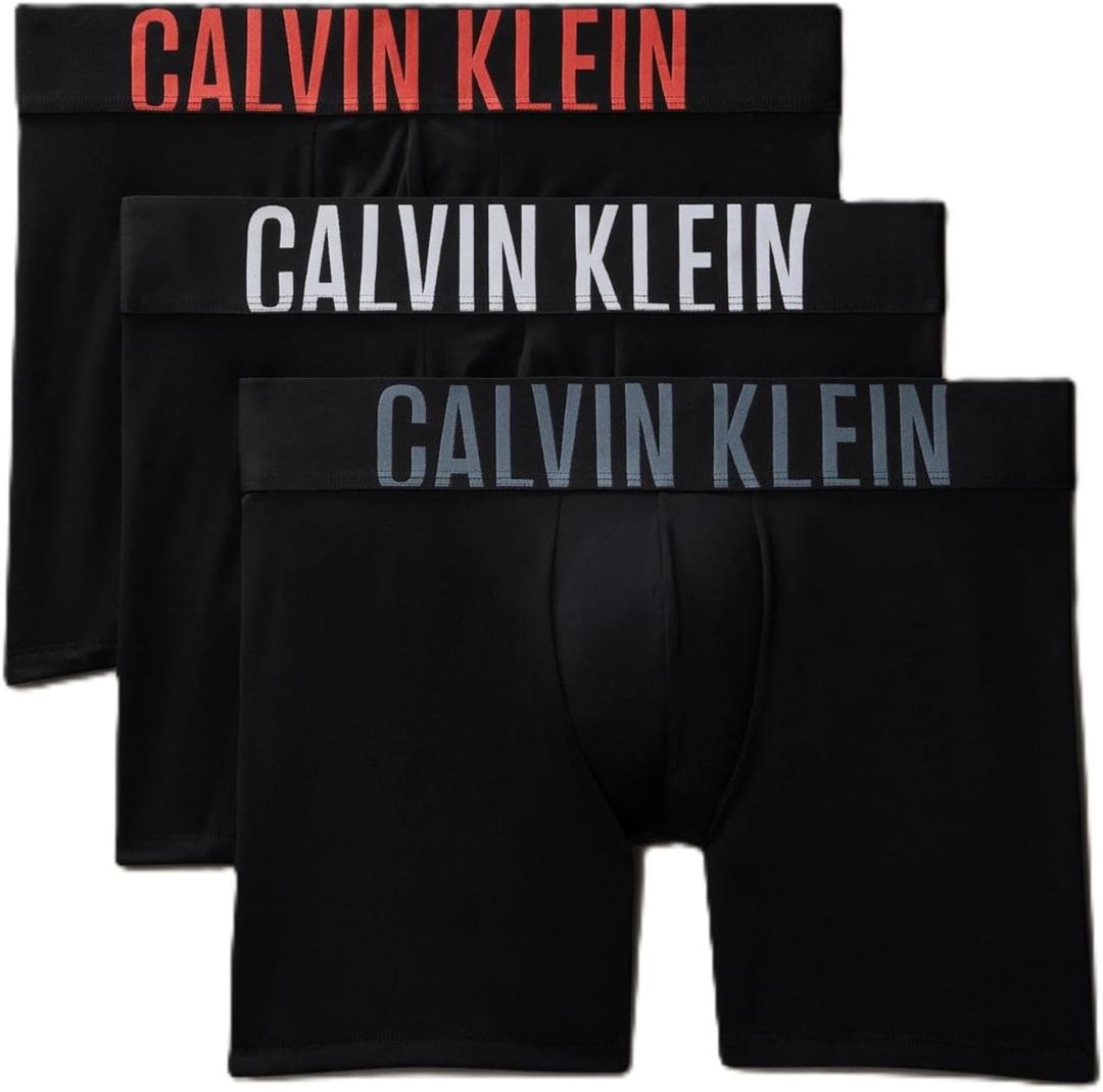 Calvin Klein Men's Intense Power 3-pack Boxer Brief (Large, Black Bodies W/ White, Turbulence, Vermillion Brown Logos)