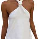 Women's Twist Knot Halter Tops Y2K Sleeveless Backless Party Club Tank Top (White, M)