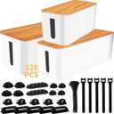 YUANYE Cable Management Box Cable Management Kit for Power Strip to Hide Wires,Cord Organizer Boxes,Safe ABS Material Wire Organizer of Cable Clips Sleeve for Home & Office,3Pack-128PCS/White