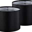 GOSO Large Drum Lamp Shades for Floor Lamps Table Lamps -16 * 16 * 10 inch (Spider) Black Lampshades Replacement, Night Stand Lights for Living Room -Rustic Barrel Modern, Required Assembly (Black - Natural Faux Silk)