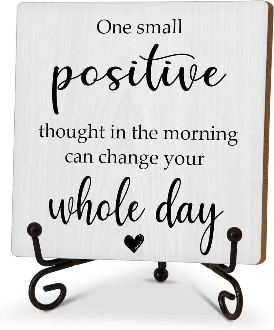 Funny Office Desk Decor, One Small Positive Thought Wooden Sign, Inspirational Gifts for Women Men Friends Coworkers Birthday Christmas, Cute Cool Desk Accessories for Home Office-C12
