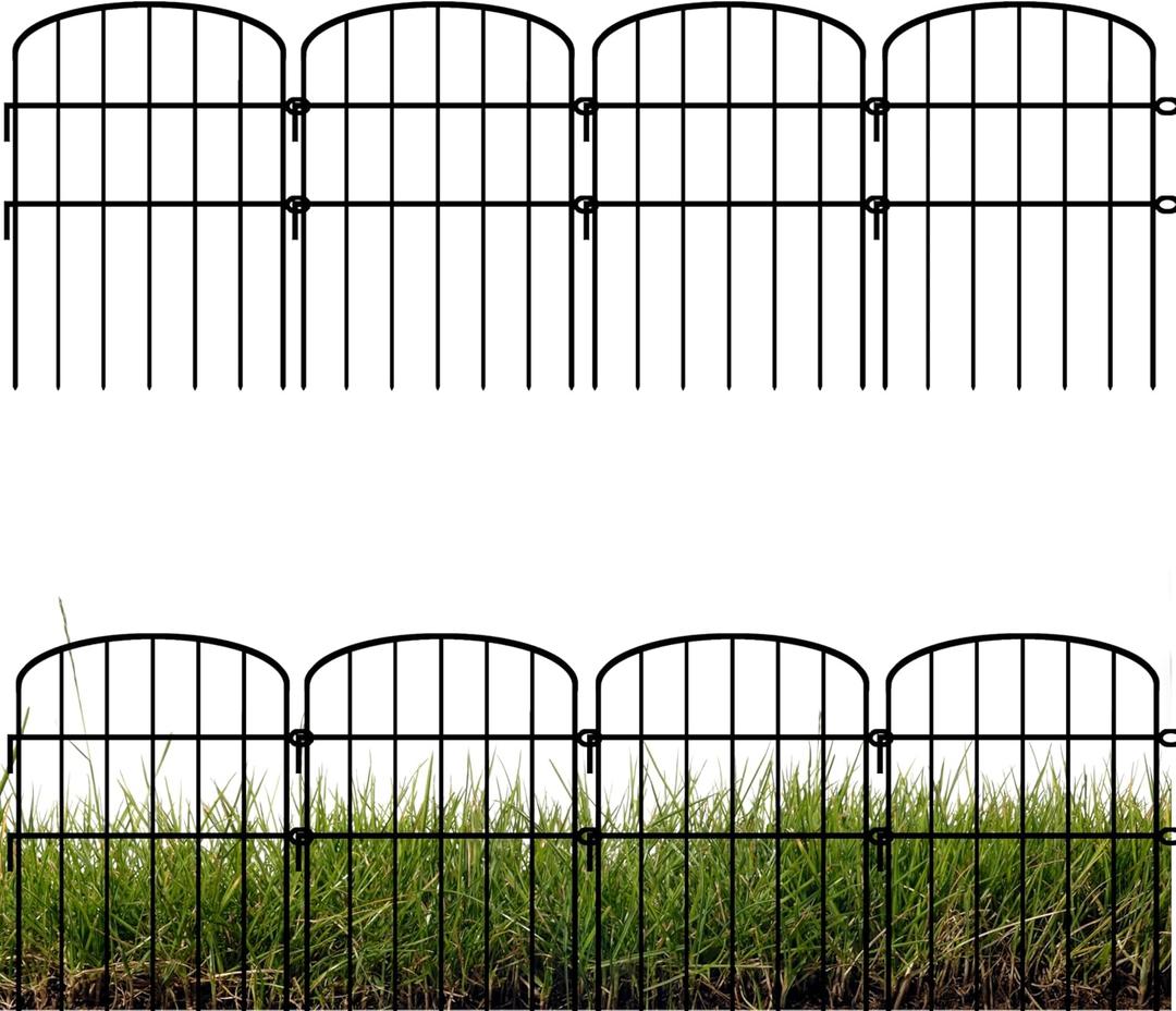 ShopLaLa Decorative Garden Fencing (10 Panels) 12in(L) x 16.5in(H) Rustproof Metal Wire Animal Barrier Fence, Flower Edging for Landscape Patio Outdoor Decor, Yard Fences for Dog No Dig Black D-K16.5