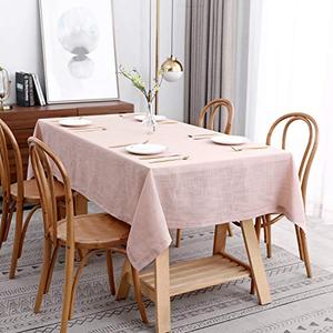maxmill Lux Faux Linen Table Cloth with Slubby Texture Wrinkle Resistant Anti-Shrink Soft Tablecloth for Kitchen Dining Tabletop for Buffet Banquet Parties Rectangle 60 x 140 Inch Blush