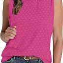 Womens Tank Tops Eyelet Loose Casual Summer Tops Crew Neck Basic Sleeveless Shirts Trendy 2025 Dressy Tanks for Women (XL, Hot Pink)