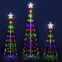 OUSHENG LED Outdoor Christmas Tree Light Show Decorations, Outside Lighted Cone Xmas Decor with Star Toppers for Yard Porch Backyard Patio, 4 Colors, 3ft 4ft 5ft