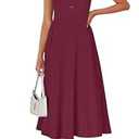 MISFAY Women's Summer Crew Neck Loose Buttons Casual Long Maxi Sleeveless Beach Shirt Dress Party Dress with Pockets(Wine Red, L)