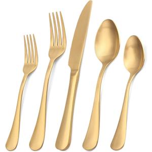 SHARECOOK Satin Finish 40-Piece Stainless Steel Flatware Set, Matte Gold Silverware, Dishwasher Safe