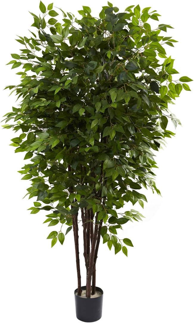 Nearly Natural 6.5FT Artificial Deluxe Ficus Tree for Indoor Home Dcor, Large Fake Plant with Black Nursery Planter, Faux Ficus Tree