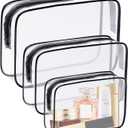3 Pack Clear Cosmetic Bag, Waterproof Toiletry Bag with Zipper, Transparent Travel Makeup Bags, TSA Approved Clear Organizer Bags, PVC Cosmetic Pouch Case for Vacation Airport Airline Compliant (Multisize, Black)