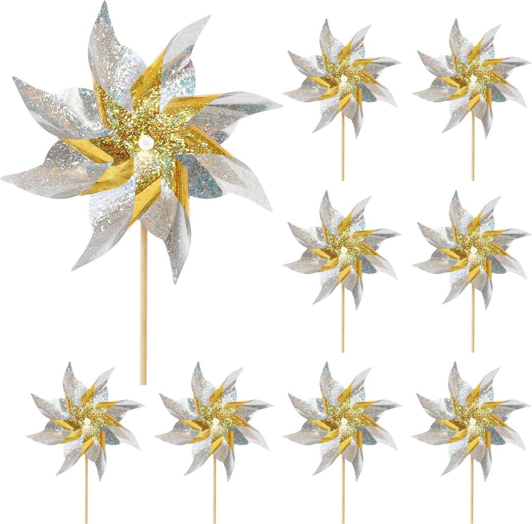 10 Pack Reflective Pinwheels for Yard and Garden,Wind Spinners Outdoor Bird Scare Devices,Sparkly Windmills for Garden Decor Scare Birds Away,Yard Wind Spinners for Outside Patio