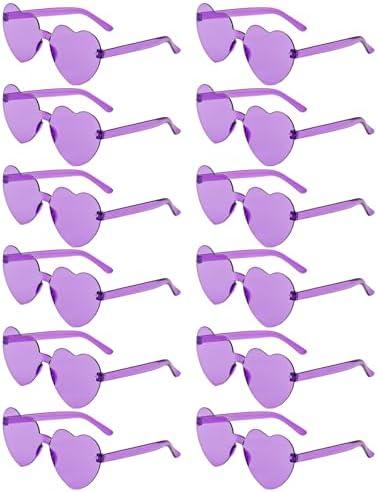LYMOJOR 12 Pairs Heart Shaped Sunglasses Candy Color Rimless Fun Heart Glasses for Women Party Favors