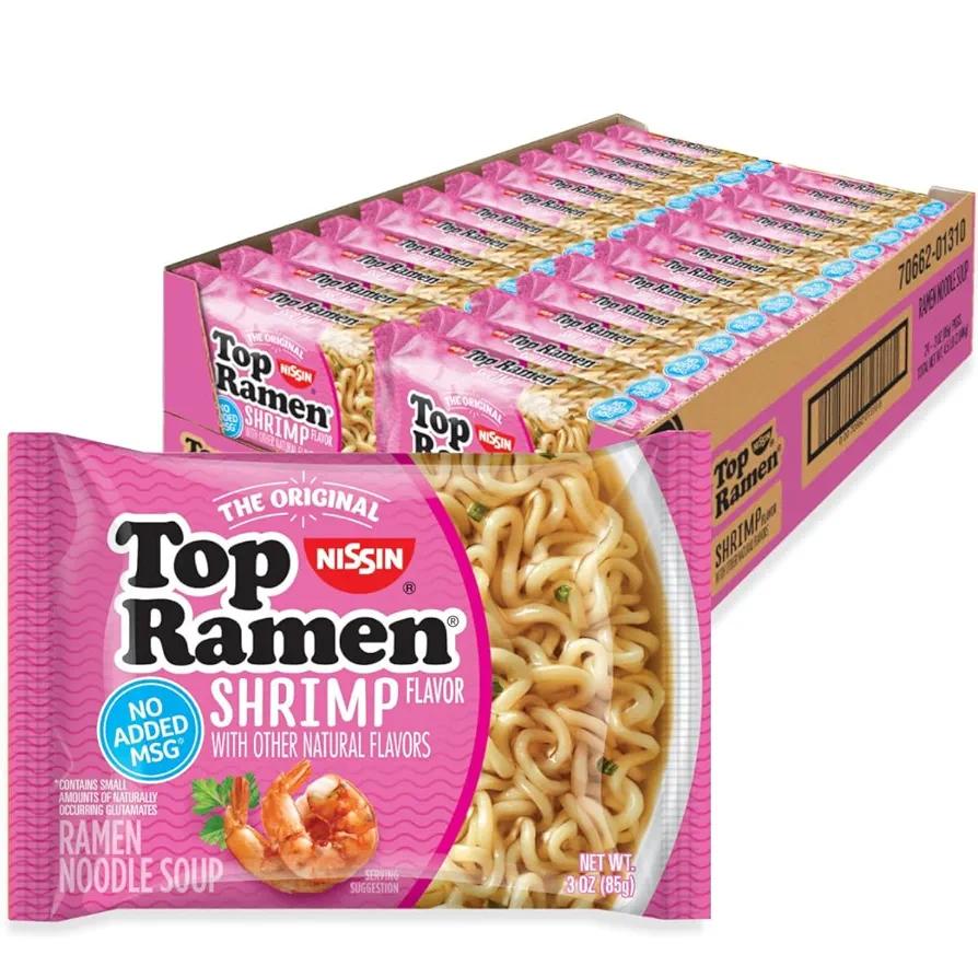 Nissin Top Ramen Noodle Soup, Shrimp Flavor, 3 Ounce (Pack of 24), Best By: 08-26-25