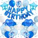 Blue Birthday Decorations for Boys,Blue and White balloons Happy Birthday Balloons Banner Polka Dot Confetti Balloons for Men Boys Birthday Baby Shower Party Decorations