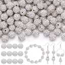 120pcs 10mm Rhinestone Beads for Jewelry Making, White Shiny Round Shamballa Disco Ball Beads Bulk, Sparkle Crystal Clay Christmas for Bracelet Baseball Necklace Earring Crafting and DIY