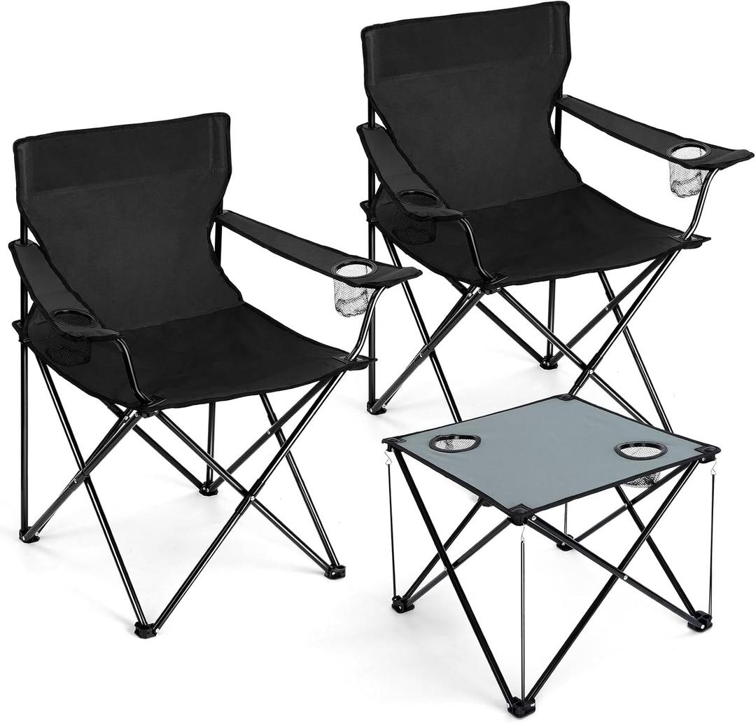 Joyfair Camping Lawn Chairs & Table Set, Large Beach Chairs for Outside, 18.5 inches x 33.5 inches x 35.2 inches