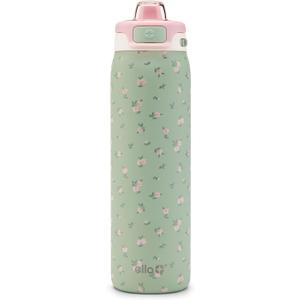 Ello Pop & Fill 22oz Stainless Steel Water Bottle with QuickFill Technology, Double Walled and Vacuum Insulated Metal, Leak Proof Locking Lid, Straw and Chug, Reusable, BPA Free, Full Bloom