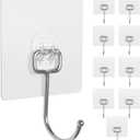 Adhesive Wall Hooks 10-Pack 60lb Heavy Duty - Waterproof Rustproof Sticky Hooks, No Damage Wall Hooks for Kitchen Bathroom Rental Home