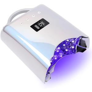 Professional UV LED Nail Lamp, Cordless Rechargeable UV Light for Gel Nails, Fast Curing Gel Nail Light with 4 Timer Setting LCD Display, Auto Sensor and Spacious Interior White