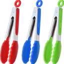 Mini Tongs with Silicone Tips 7-Inch Serving Tongs, Set of 3 (Red Blue Green)