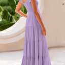 PRETTYGARDEN Women's Summer Flowy Maxi Dress Casual Cap Sleeve V Neck Smocked Beach Sundress (Purple, S)