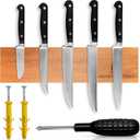 Magnetic Knife Holder  Premium Acacia Wood Knife Storage with Double-Sided Magnetic Strip, Anti-Slip Base  Elegant Countertop & Wall-Mounted Knife Organizer for Kitchen Tools