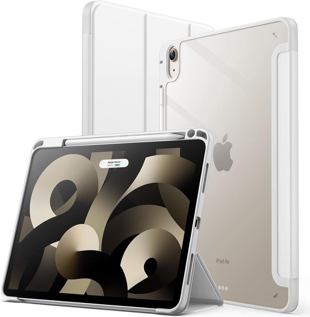 JETech Case ONLY for iPad Air 11-Inch M4/M3/M2 (2026/2025/2024), iPad Air 5/4 (2022/2020 5th/4th) with Pencil Holder, Clear Transparent Back Slim Stand Shockproof Tablet Cover (White)