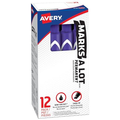 Avery Marks A Lot Permanent Markers, Large Desk-Style Size, Chisel Tip, Water and Wear Resistant, 12 Purple Markers (08884)