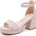 LAURMOSA High Heels for Kids Sandals Big Girls Dress Shoes Flower Girl Shoes for Wedding Party Pageant Round Open Toe Ankle Strap Dress Sandals Platform Heels Chunky Pumps for Little Big Kids (Beige) 2