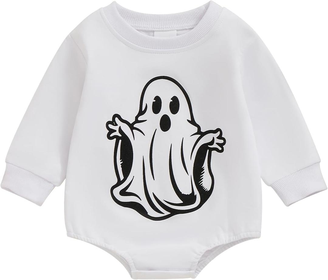 YINGISFITM Thanksgiving Halloween Baby Girl Boy Outfit Turkey Sweatshirt Bubble Romper Sweater Shirt Onesie Fall Clothes (White)