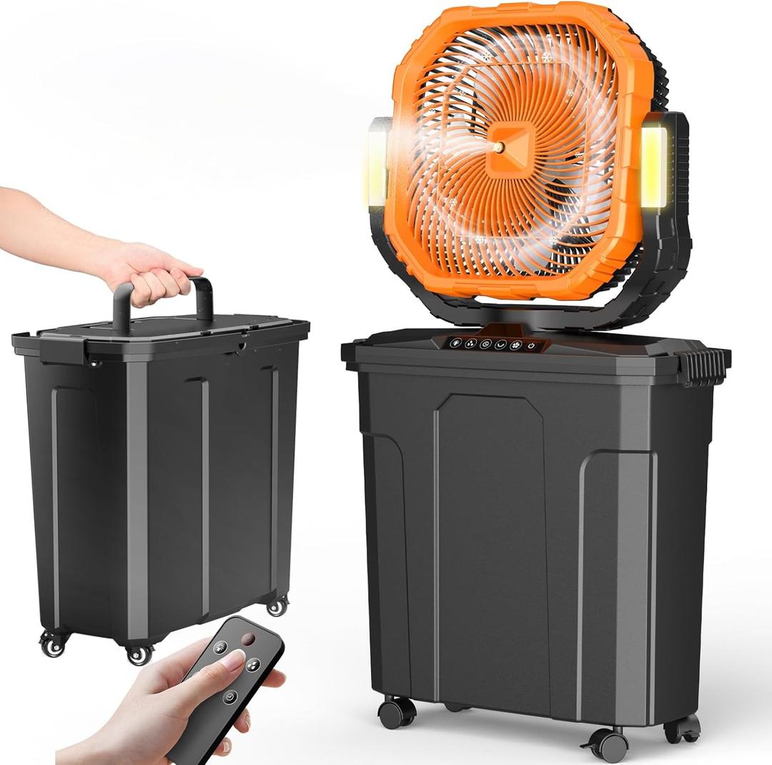 Ausic 20L 12Inch Portable Misting Bucket Fan, 30000mAh Oscillating Outdoor Fans with Water Spray for Patio, Rechargeable Battery Camping Fan with Remote Control, Home/Beach/Travel Essentials (Orange)