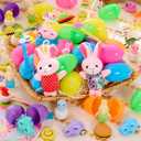 JOYIN 100 Pcs Prefilled Easter Eggs with Toys Plus Stickers, Filled with Toys Party Favors for Kids Boys Girls Easter Eggs Hunt, Basket Stuffers Fillers, Classroom Prize Supplies