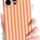 Lovmooful Compatible for iPhone 15 Pro Max Case Cute Color Striped with Aesthetics Design for Girls Women Soft TPU Shockproof More Protective Girly for iPhone 15 Pro Max Case-Orange&Pink