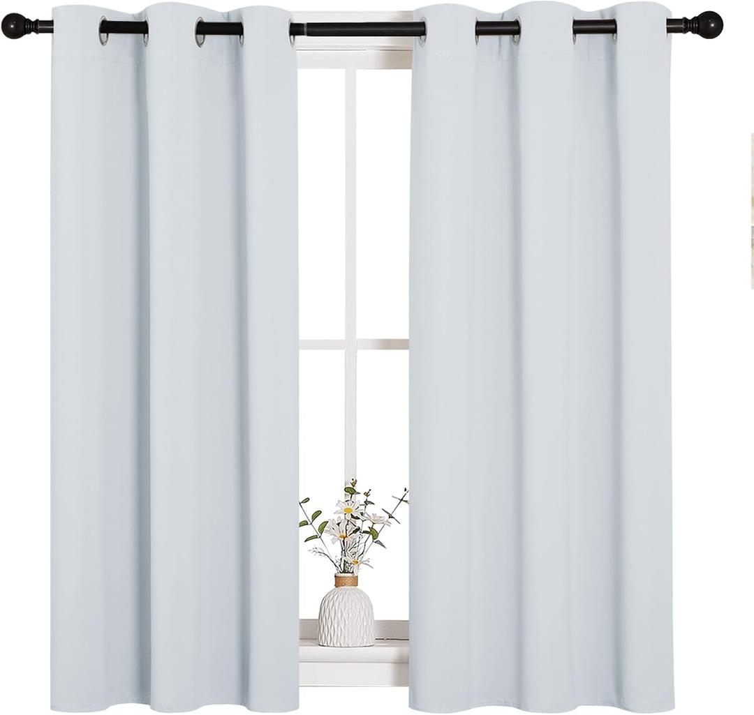 NICETOWN Room Darkening Draperies Curtains Panels, Window Treatment Thermal Insulated Grommet Room Darkening Curtains/Drapes for Bedroom (Greyish White, 2 Panels, 34" by 45")